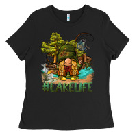 Black lake life gnome Ladies Tee - BarkalooDesign
