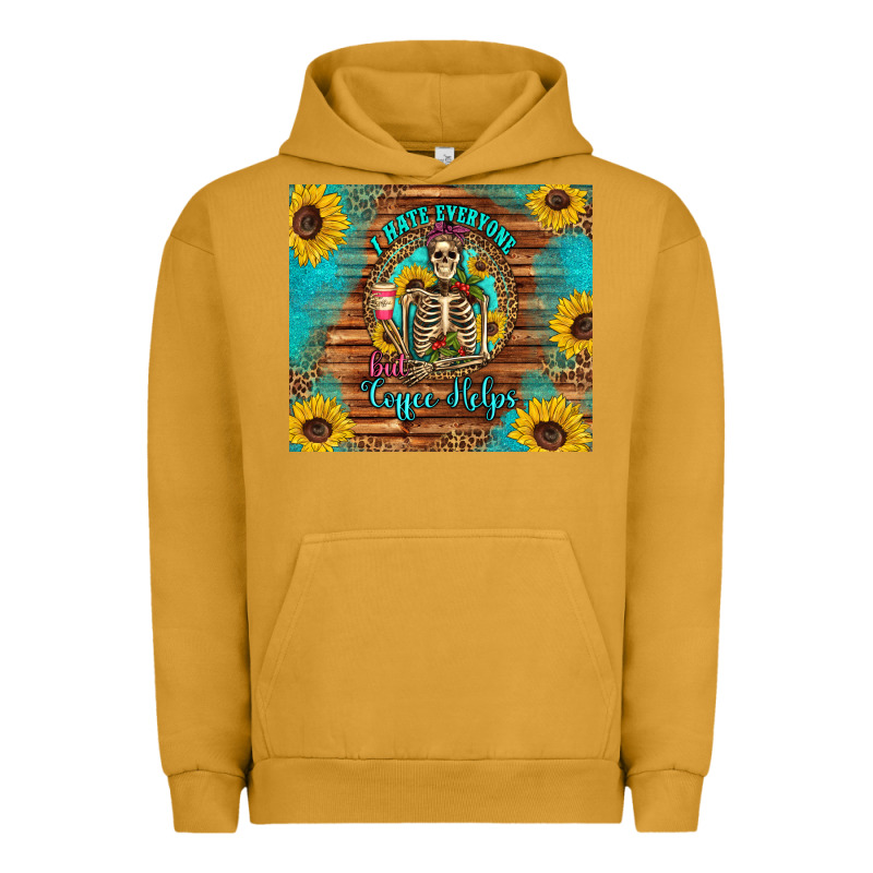 I Hate Everyone But Coffee Helps Western Skeleton Coffee Sunflowers Urban Hoodie by Artiststas | Teevron