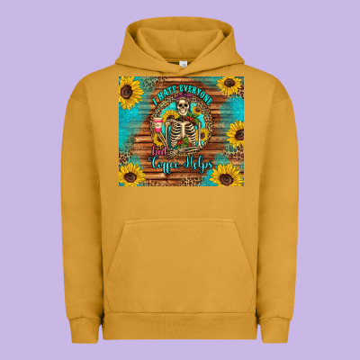 I Hate Everyone But Coffee Helps Western Skeleton Coffee Sunflowers Urban Hoodie Designed By Artiststas
