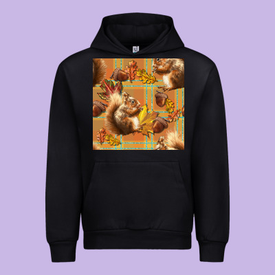 Fall Squirrel And Plaid Seamless Urban Hoodie Designed By Bundleandbundleshop