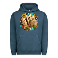 Pigment Midnight Navy cross with bible and sunflowers Urban Hoodie - AdoDesignShop