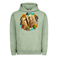 Pigment Oil Green cross with bible and sunflowers Urban Hoodie - AdoDesignShop