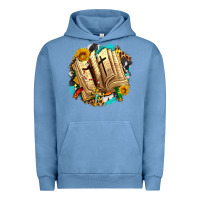 Pigment Pebble Blue cross with bible and sunflowers Urban Hoodie - AdoDesignShop