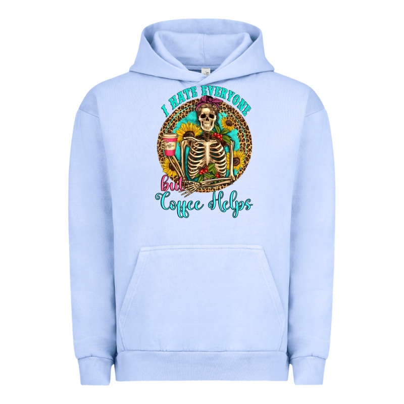 I Hate Everyone But Coffee Helps Western Skeleton Coffee Sunflowers Urban Hoodie by Artiststas | Teevron