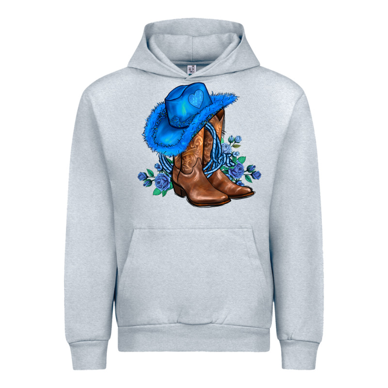 Valentines Day Blue Boots Cowgirl Hat And Roses Urban Hoodie by AdoDesignShop | Teevron