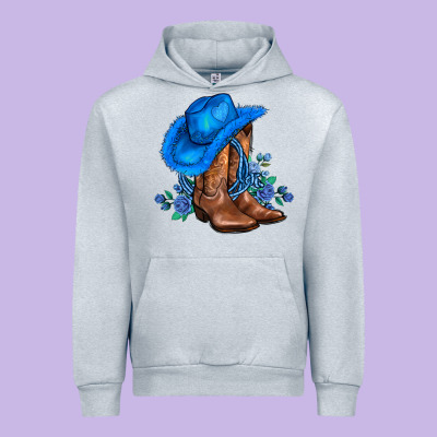 Valentines Day Blue Boots Cowgirl Hat And Roses Urban Hoodie Designed By Adodesignshop