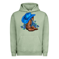 Pigment Oil Green valentines day blue boots cowgirl hat and roses Urban Hoodie - AdoDesignShop