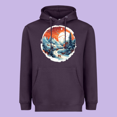 Heavyweight Hoodie deer snow house design