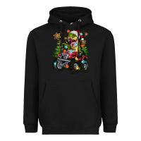 Black Christmas T-rex With Monster Truck Heavyweight Hoodie - MaliasSmallBusiness