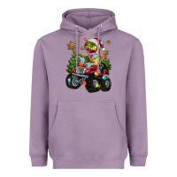 Lavender Christmas T-rex With Monster Truck Heavyweight Hoodie - MaliasSmallBusiness