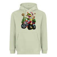 Matcha Christmas T-rex With Monster Truck Heavyweight Hoodie - MaliasSmallBusiness