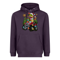 Plum Christmas T-rex With Monster Truck Heavyweight Hoodie - MaliasSmallBusiness