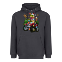 Smoke Christmas T-rex With Monster Truck Heavyweight Hoodie - MaliasSmallBusiness