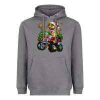 Storm Christmas T-rex With Monster Truck Heavyweight Hoodie - MaliasSmallBusiness