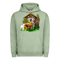Pigment Oil Green jesus holy night cows and sunflowers Urban Hoodie - AdoDesignShop