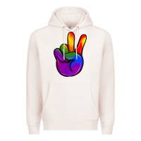 Pale Pink pride peace hand Premium Hoodie - JahusDesignShop