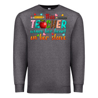 Charcoal Heather this teacher wears her heart on her sleeve Premium Sweatshirt - texasbilliewilder
