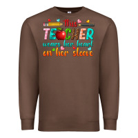 Chestnut this teacher wears her heart on her sleeve Premium Sweatshirt - texasbilliewilder
