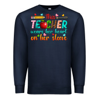 Navy this teacher wears her heart on her sleeve Premium Sweatshirt - texasbilliewilder