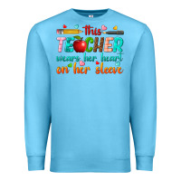 Ocean Blue this teacher wears her heart on her sleeve Premium Sweatshirt - texasbilliewilder