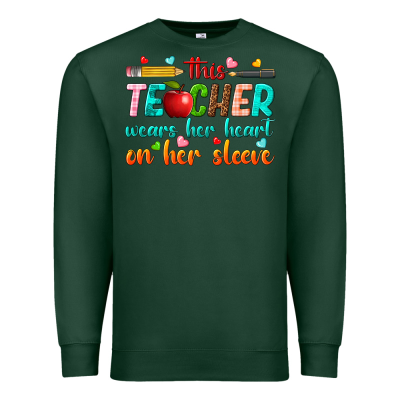 This Teacher Wears Her Heart On Her Sleeve Premium Sweatshirt by texasbilliewilder | Teevron
