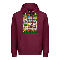 Burgundy christmas fueled by cocoa and christ Premium Hoodie - Artiststas