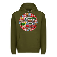 Army Green christmas fueled by cocoa and christ ornament Premium Hoodie - Artiststas