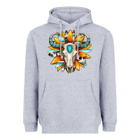 Heather Grey Western bull skull sunflower Heavyweight Hoodie - MaliasSmallBusiness