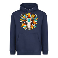 Navy Western bull skull sunflower Heavyweight Hoodie - MaliasSmallBusiness