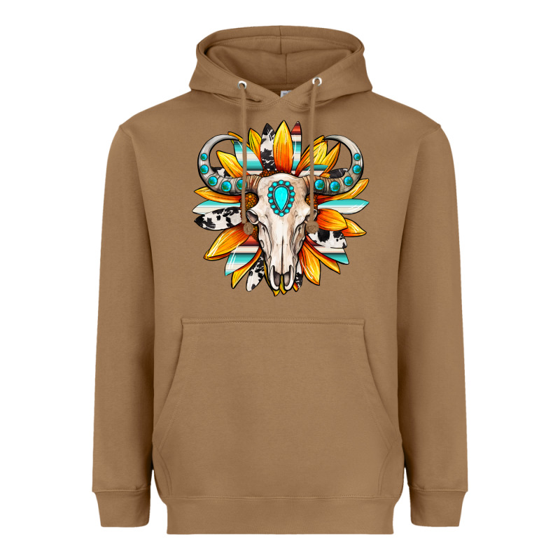 Western Bull Skull Sunflower Heavyweight Hoodie by MaliasSmallBusiness | Teevron