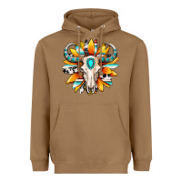 Toasted Coconut Western bull skull sunflower Heavyweight Hoodie - MaliasSmallBusiness