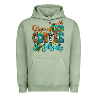 Pigment Oil Green gıve me coffee and jesus Urban Hoodie - AdoDesignShop
