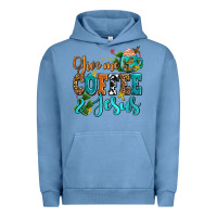 Pigment Pebble Blue gıve me coffee and jesus Urban Hoodie - AdoDesignShop