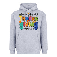 Heather Grey enter his gates with thanksgiving psalm 100 4 Heavyweight Hoodie - MaliasSmallBusiness