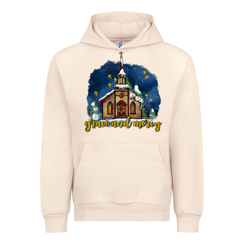 Christmas Church And Snow Grace And Mercy Urban Hoodie by AdoDesignShop | Teevron