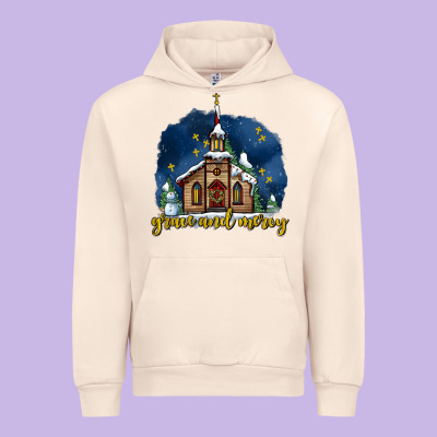 Christmas Church And Snow Grace And Mercy Urban Hoodie Designed By Adodesignshop