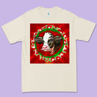 Christmas Holstein Calf Face Premium Tee Designed By Lillyallendesigns