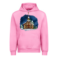 Fuchsia Pink Christmas church and snow Urban Hoodie - AdoDesignShop