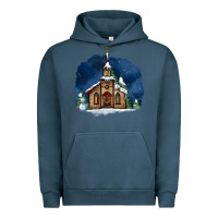 Pigment Midnight Navy Christmas church and snow Urban Hoodie - AdoDesignShop
