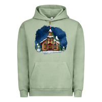 Pigment Oil Green Christmas church and snow Urban Hoodie - AdoDesignShop
