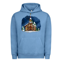 Pigment Pebble Blue Christmas church and snow Urban Hoodie - AdoDesignShop