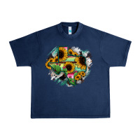 Navy Texas Map Sunflower Cactus Serape Urban Heavy Tee - RanaPortraitStore