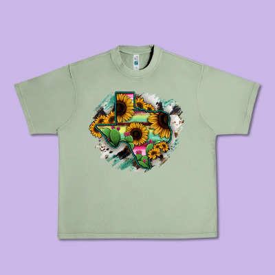 Texas Map Sunflower Cactus Serape Urban Heavy Tee Designed By Ranaportraitstore