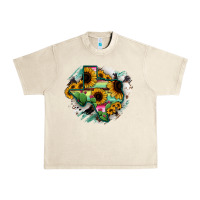 Sandshell Texas Map Sunflower Cactus Serape Urban Heavy Tee - RanaPortraitStore