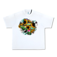 White Texas Map Sunflower Cactus Serape Urban Heavy Tee - RanaPortraitStore