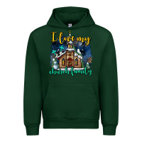 Forest Green Christmas church and snow   ı love my church family Urban Hoodie - AdoDesignShop