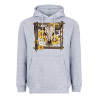 Heather Grey western bull skull Heavyweight Hoodie - MaliasSmallBusiness
