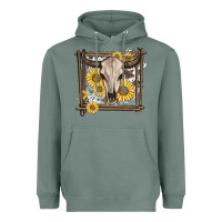 Sage western bull skull Heavyweight Hoodie - MaliasSmallBusiness