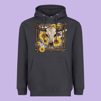 Heavyweight Hoodie western bull skull
