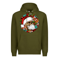 Army Green Christmas hippie skeleton santa ornament Premium Hoodie - Artiststas